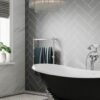 Misty Blue Herringbone Tile  Waterproof Laminated Shower Wall Panels - Image 4